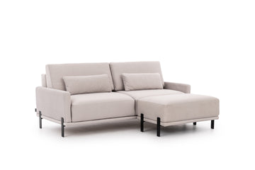 Meloria Woonkamermeubelset - Bank met Poef, DL-bed & Opbergruimte | Kleur: Beige | Maat: 213x73x171