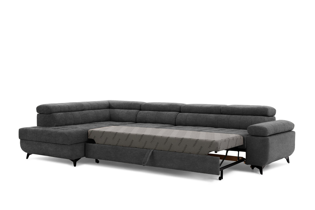 Dragonis Maxi hoekbank met slaapfunctie - Easy-Clean fluweel, opbergruimte | Kleur: Grafiet