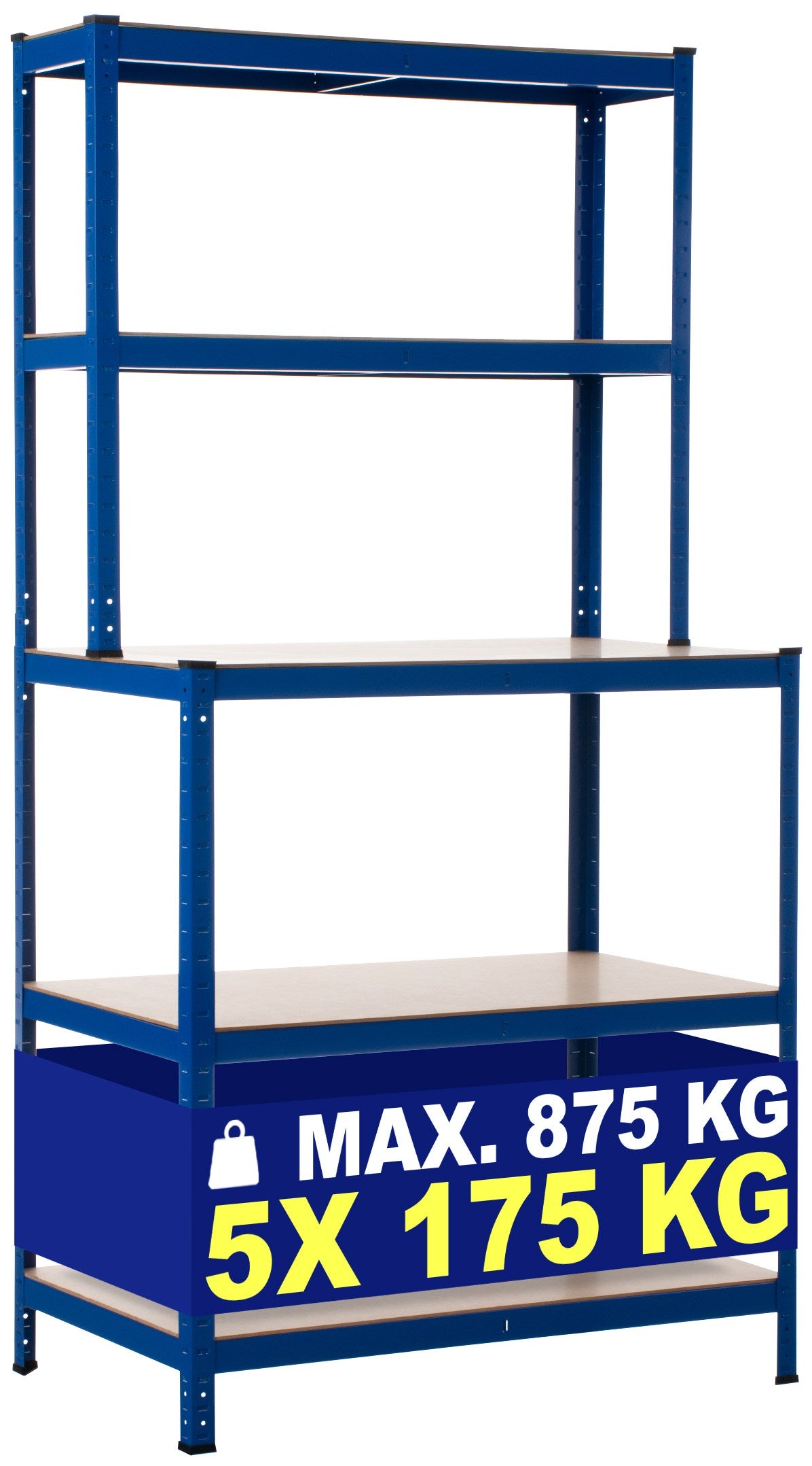 Steekrek met Werkbank - Opslagrek, 875 kg Draagkracht - Vloerbeschermers & Gereedschaploze Montage Kleur blauw