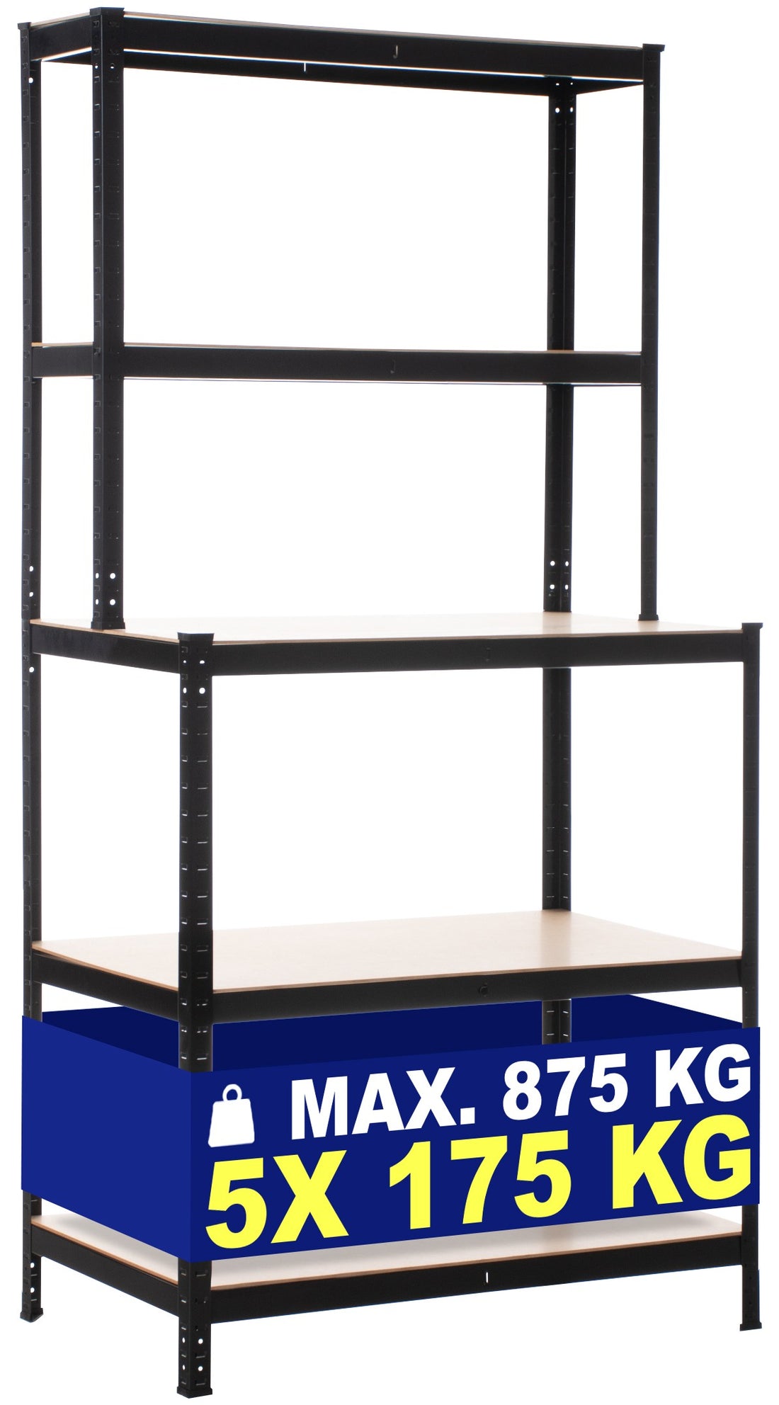 Steekrek met Werkbank - Opslagrek, 875 kg Draagkracht - Vloerbeschermers & Gereedschaploze Montage Kleur blauw