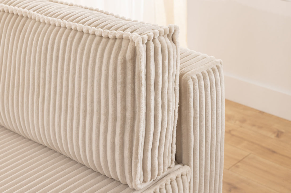 Solvero Mini hoekbank met slaapfunctie en opbergruimte | Lichtbeige pluche | 230x90/77x144 cm