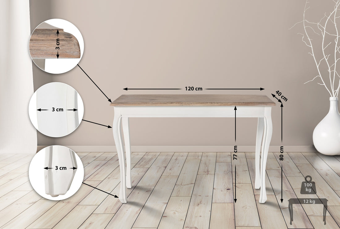 Konsolbord Balto - Återvunnet alm | Färg: natur/vit | Mått: 120x40x80 cm