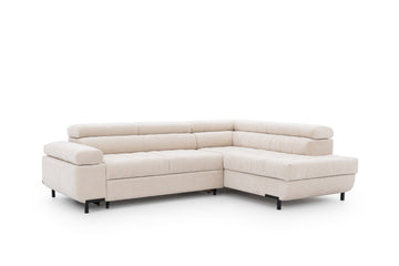 Hoekbank Tyrion L met slaapfunctie en opbergruimte | Beige chenille Ditra New 20 | 269x79/97x203 cm