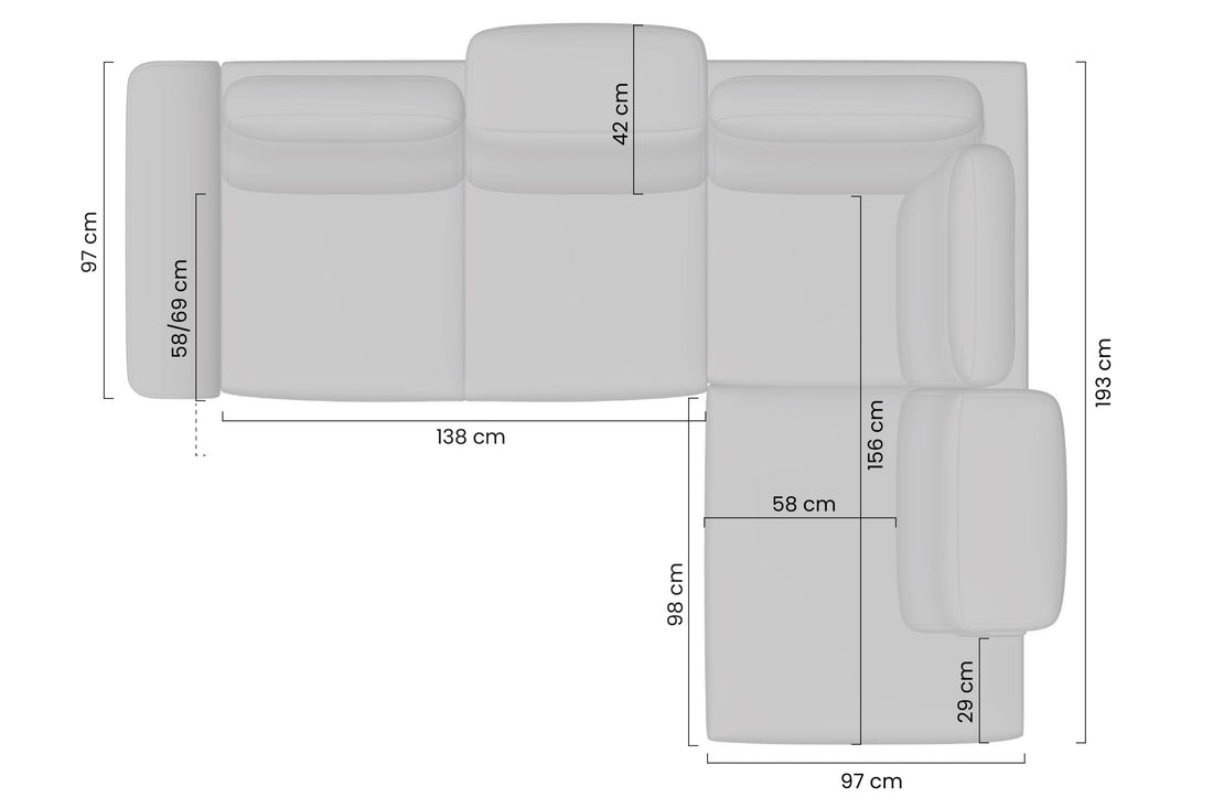 Magnis L hoekbank met slaapfunctie - Rechts | Beige Chenille | 261x100/112x194 cm