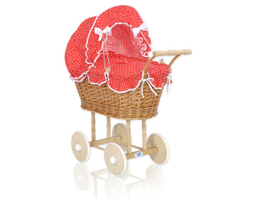 Wicker poppenwagen, rieten kinderwagen, ecologisch wilgenhout – stevig & veilig voor meisjes