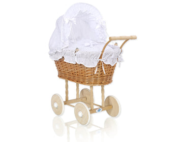Wicker poppenwagen - rieten loopwagen - met houten wielen, veilig en handgemaakt