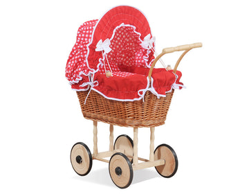 Wicker poppenwagen, rieten kinderwagen, ecologisch wilgenhout – stevig & veilig voor meisjes