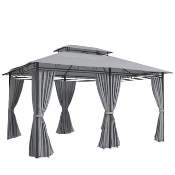 Tuinpaviljoen met gordijnen en ventilatiedak | Kleur: Donkergrijs | Afmetingen: 400x300x280 cm