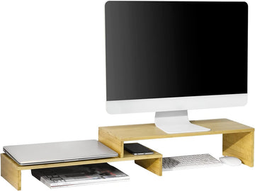 Bamboo Monitor Stand Riser - Bureauplank - Bureau-organizer - Verminder nekpijn - Verstelbaar - 52-104 cm x 15 cm x 22 cm