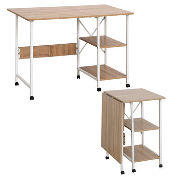 Opvouwbaar bureau met opbergruimte | Kleur: Wit + naturel | Afmetingen: 107x55x76 cm