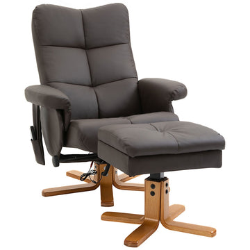 Massagefauteuil met voetenbank - 10-puntsmassage | Kleur: Bruin | Afmetingen: 80x86x99 cm