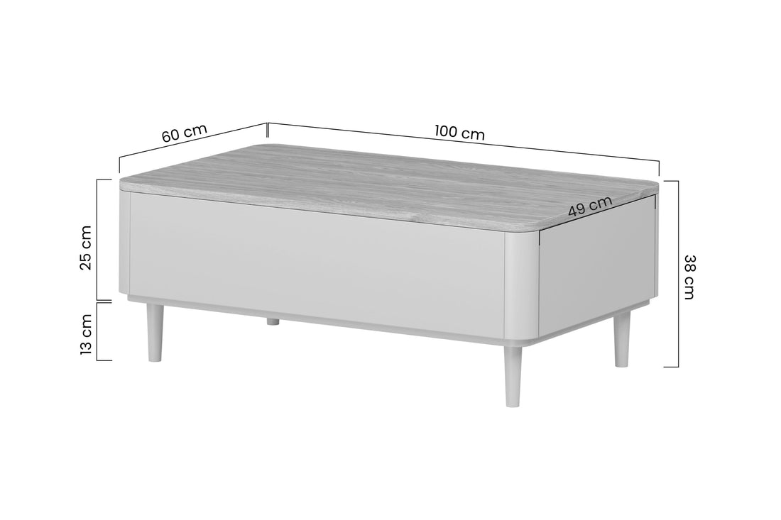 Amilio Salontafel met Lades 100 cm - Scandinavisch Design | Kleur: Eucalyptus/Baltische Duineik