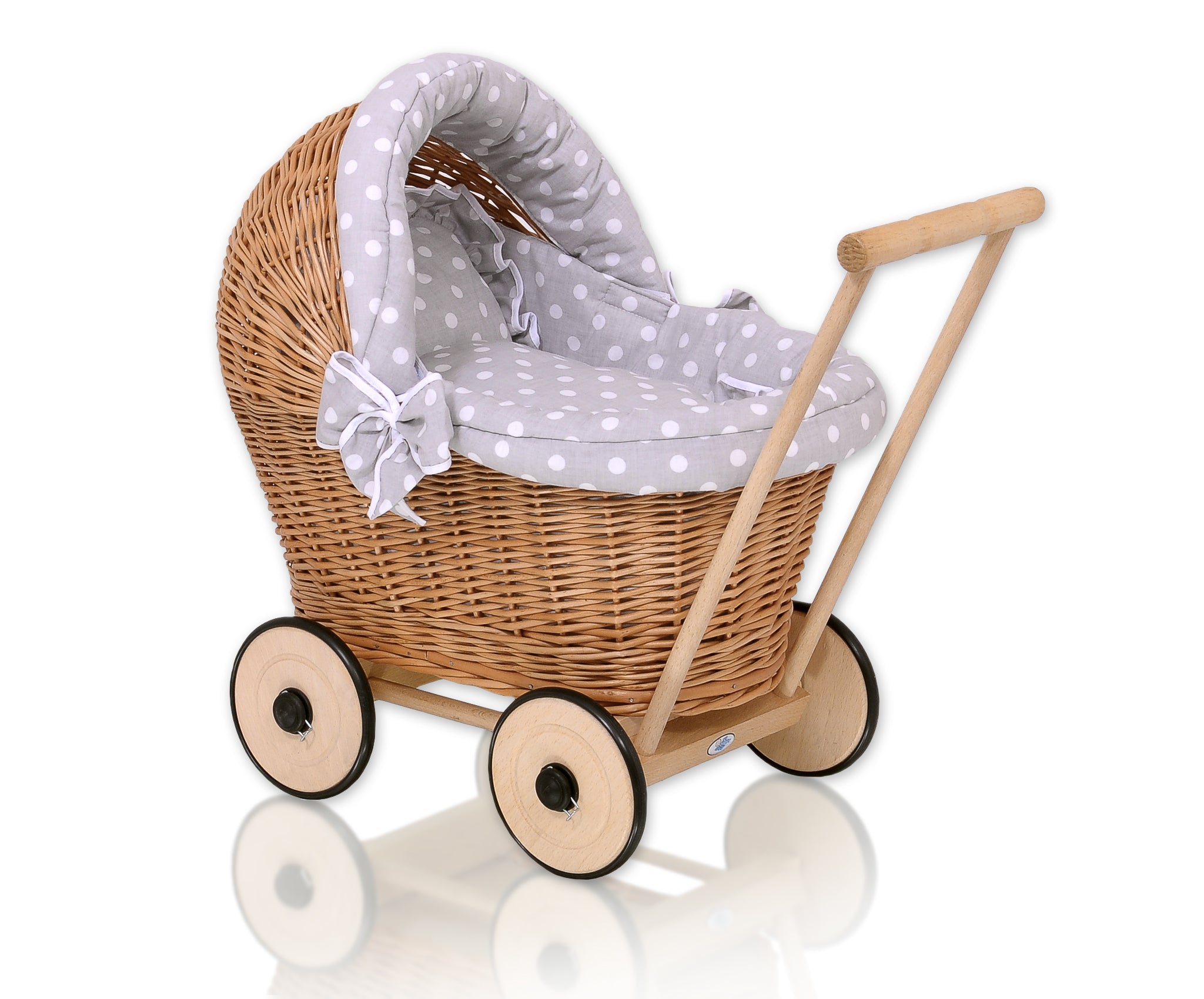 Wicker poppenwagen - rieten kinderwagen - ecologisch, met zachte padding en beddengoed