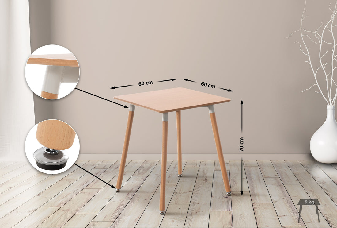Keukentafel Viborg - Houten eettafel | Kleur: natura | Afmetingen: 60x60x70 cm
