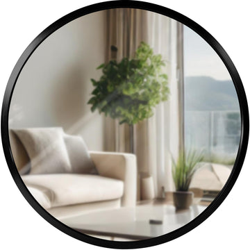 Ronde wandspiegel Elsie - Metalen spiegel | Kleur: zwart | Afmetingen: 30x3x30 cm