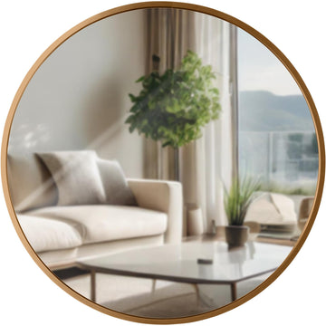 Wandspiegel Elsie - Ronde metalen spiegel | Kleur: mat goud | Afmetingen: 45x3x45 cm