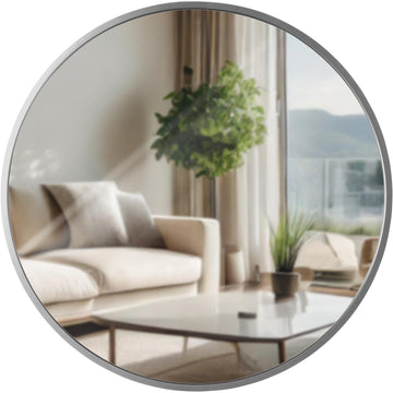 Wandspiegel Elsie - Ronde metalen spiegel | Kleur: zilver | Afmetingen: 45x3x45 cm