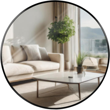 Wandspiegel Elsie - Ronde metalen spiegel | Kleur: zwart | Afmetingen: 60x3x60 cm