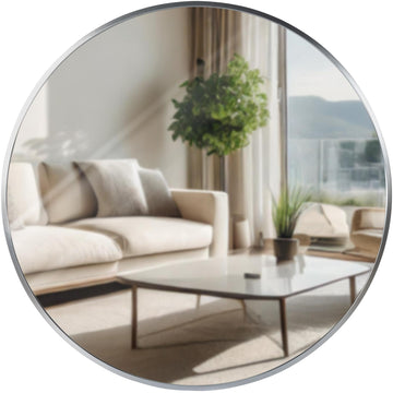 Wandspiegel Elsie - Ronde metalen spiegel | Kleur: zilver | Afmetingen: 60x3x60 cm