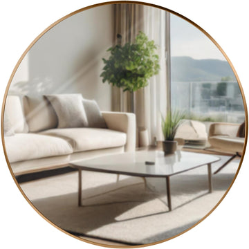 Wandspiegel Elsie - Ronde metalen spiegel | Kleur: mat goud | Afmetingen: 80x3x80 cm