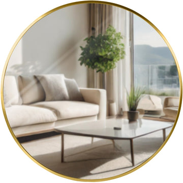 Wandspiegel Elsie - Ronde metalen spiegel | Kleur: goudglans | Afmetingen: 60x3x60 cm