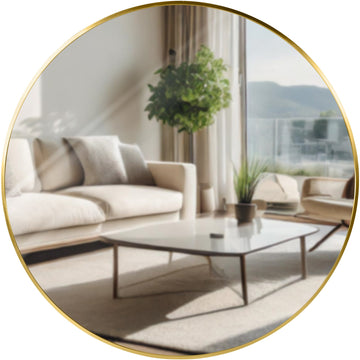 Ronde wandspiegel Elsie - metalen spiegel | Kleur: goudglans | Afmetingen: 80x3x80 cm