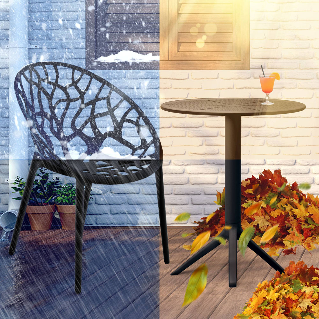 Tuinmeubelset Hoscana - Ronde tafel met 2 stoelen | Kleur: zwart | Afmetingen: 70x70x80 cm