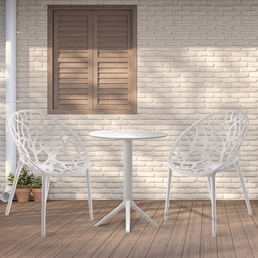 Tuinmeubelset Hoscana - Tuintafel met 2 tuinstoelen | Kleur: Wit | Afmetingen: 70x70x80 cm