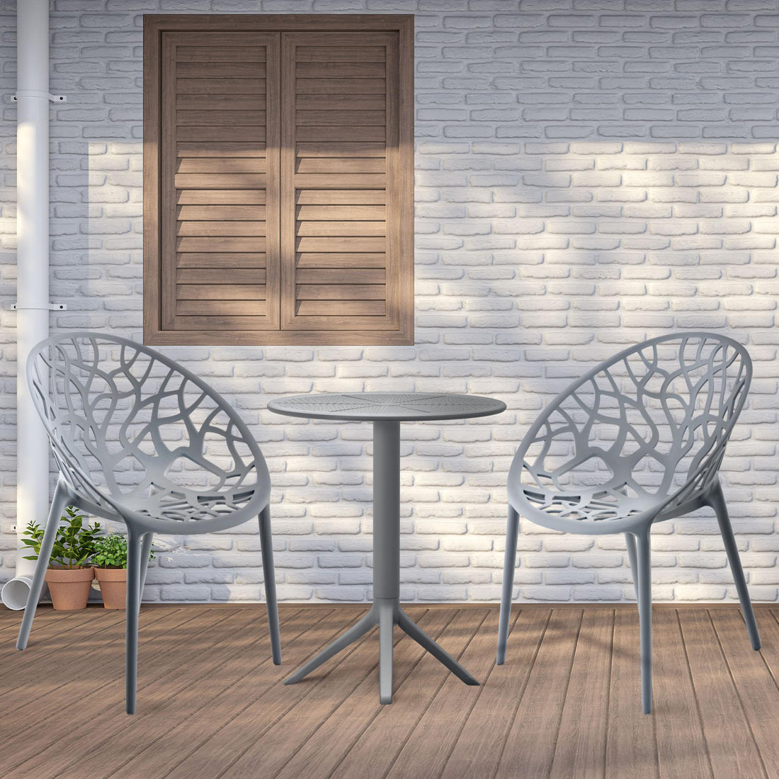 Tuinmeubelset Hoscana - tafel met 2 tuinstoelen | Kleur: antraciet | Afmetingen: 70x70x80 cm