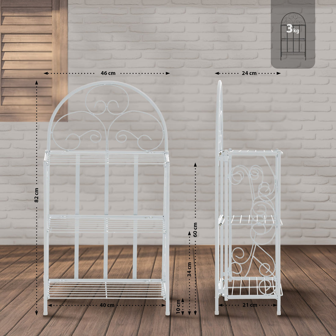 Wandrek ROSA - Opvouwbaar metalen wandrek | Kleur: Wit | Afmetingen: 45.5x24x81.5 cm