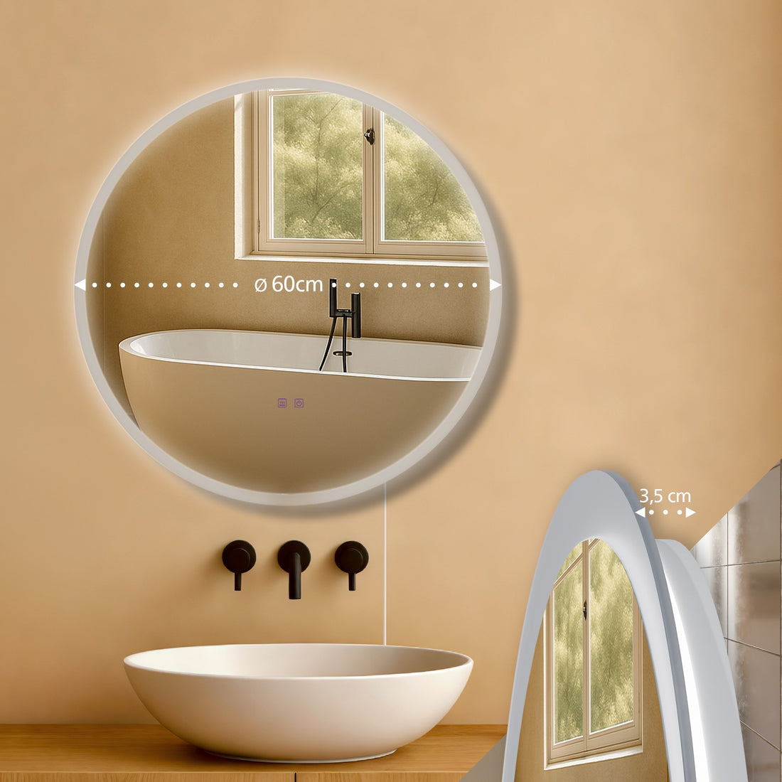 Badezimmerspiegel Laconia LED und Anti-Beschlag | Farbe: klar/Glas | Abmessungen: 60x3.5x60 cm