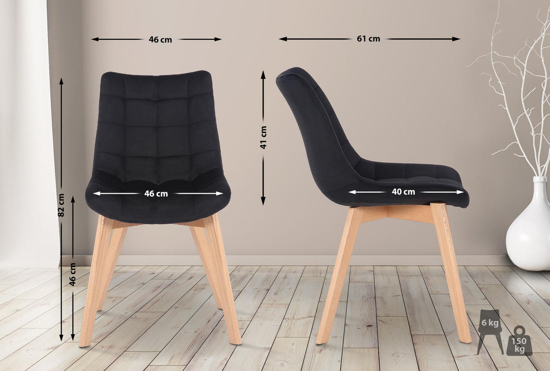 Set van 2 Eetkamerstoelen Passaic Fluweel | Kleur: zwart | Afmetingen: 46x61x82 cm
