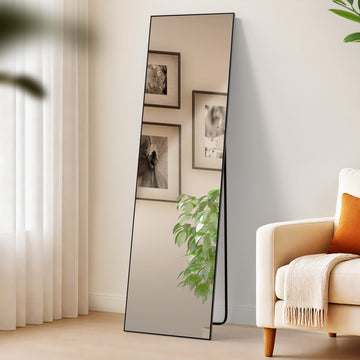 Spiegel Benicia - Staande en wandspiegel | Kleur: mat zwart | Afmetingen: 40x3x140 cm