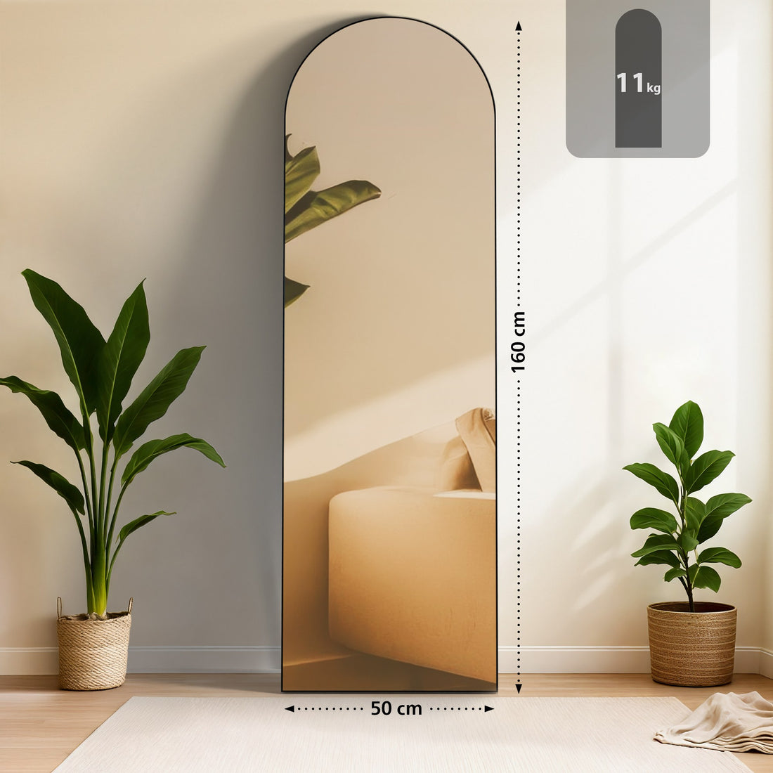Spiegel Moline - Stand- oder Wandspiegel | Farbe: mattschwarz | Abmessungen: 50x3x160 cm