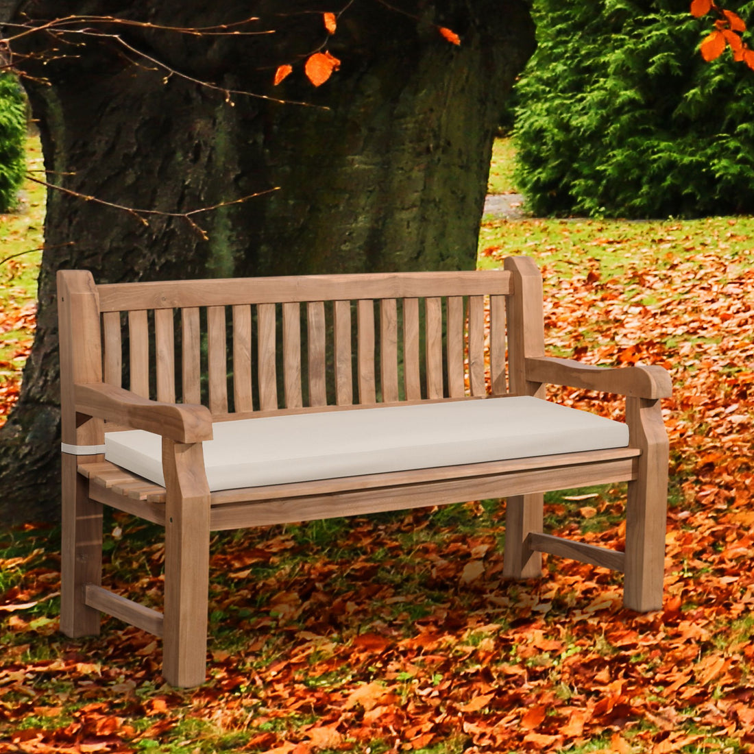 Teakbänk Jackson med sittdyna | Färg: creme | Mått: 150x61x93 cm