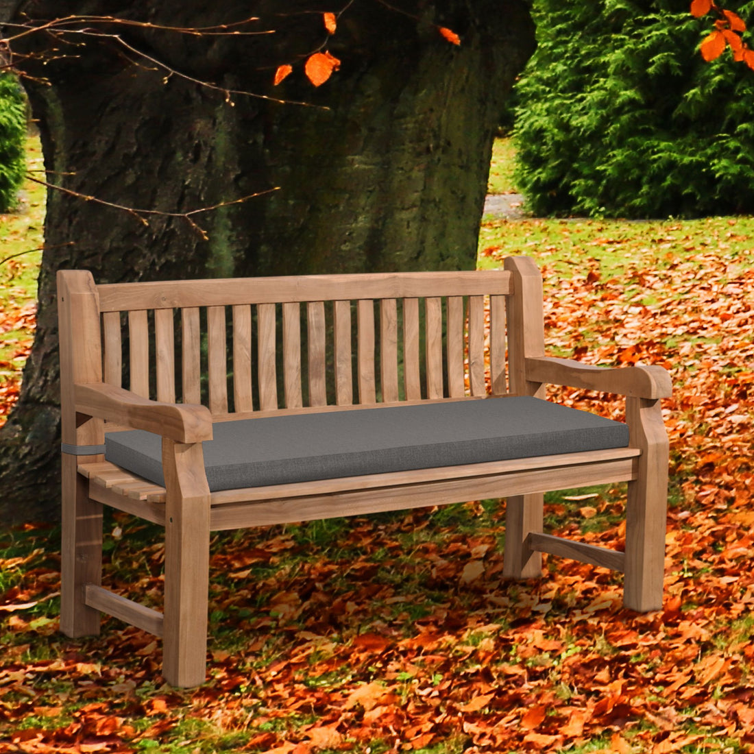 Teakbänk Jackson med sittdyna | Färg: mörkgrå | Mått: 150x61x93 cm