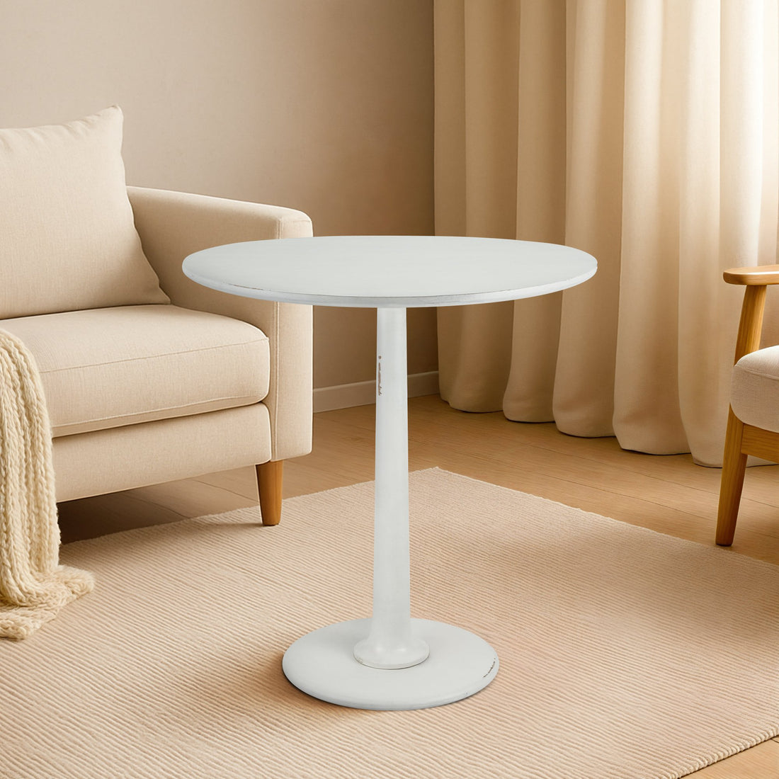 Sidobord Morristown - Runt träbord | Färg: antik/vit | Mått: 70x70x77 cm