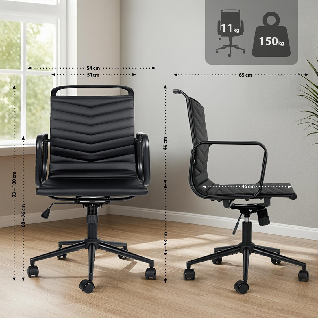 Kontorsstol Bakers - Ergonomisk | Färg: svart | Mått: 54x65x93 cm