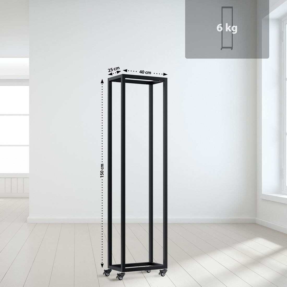 Houtopslag Hilta - Haardhoutrek op wielen | Kleur: zwart | Afmetingen: 40x25x150 cm