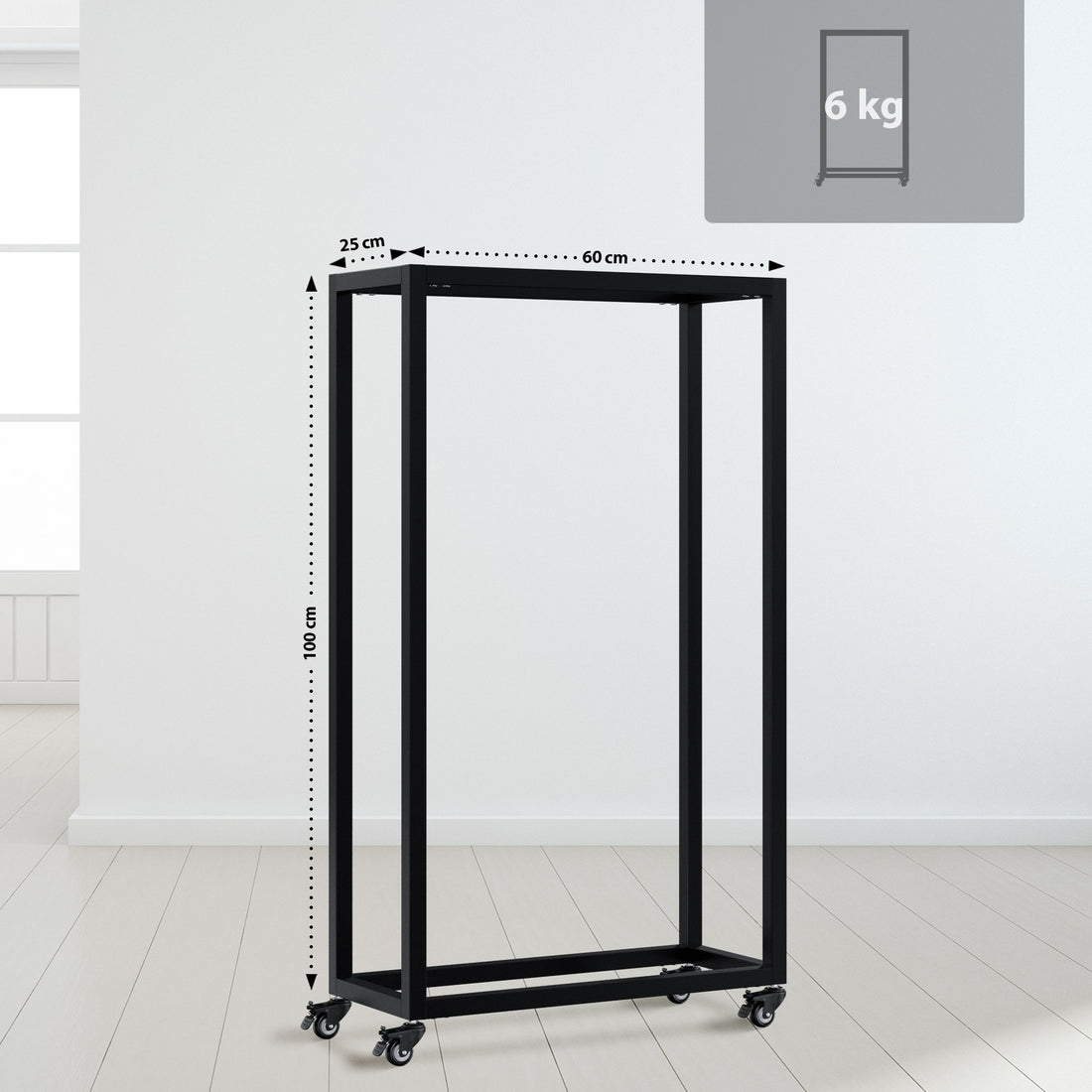 Houtopslag Hilta - Haardhoutrek op wielen | Kleur: zwart | Afmetingen: 60x25x100 cm
