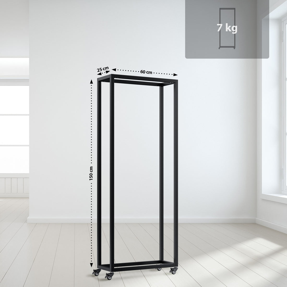 Houtopslag Hilta - Haardhoutrek op wielen | Kleur: zwart | Afmetingen: 60x25x150 cm