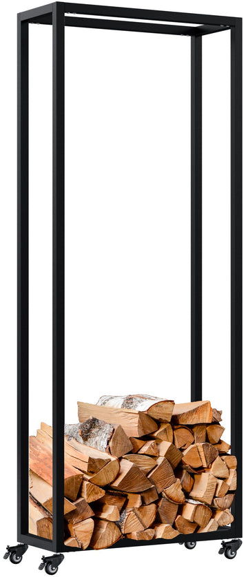 Houtopslag Hilta - Haardhoutrek op wielen | Kleur: zwart | Afmetingen: 60x25x150 cm