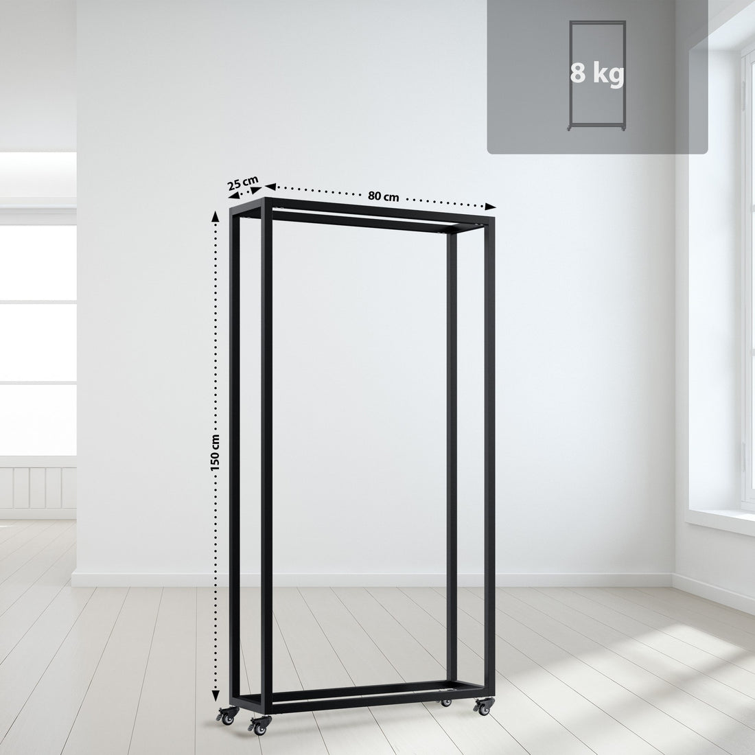 Houtopslag Hilta - Haardhoutrek op wielen | Kleur: zwart | Afmetingen: 80x25x150 cm