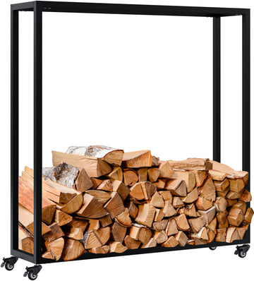 Houtopslag Hilta - Haardhoutrek op wielen | Kleur: zwart | Afmetingen: 100x25x100 cm