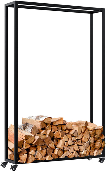 Houtopslag Hilta - Haardhoutrek op wielen | Kleur: Zwart | Afmetingen: 100x25x150 cm