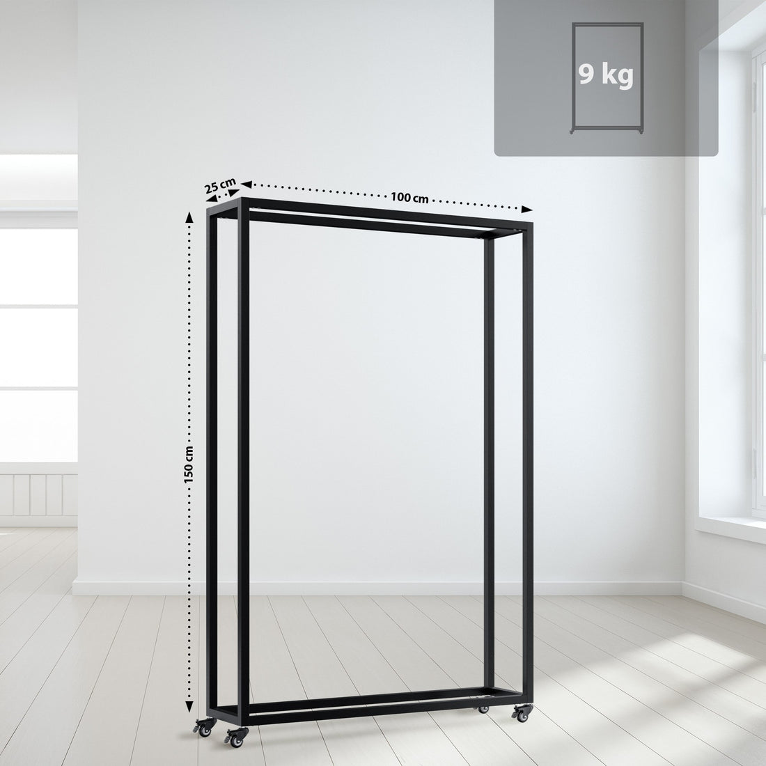 Houtopslag Hilta - Haardhoutrek op wielen | Kleur: Zwart | Afmetingen: 100x25x150 cm