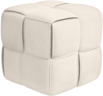 Poef Forinta Cord - Vierkante ribstof poef | Kleur: Creme | Afmetingen: 40x40x40 cm