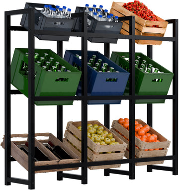 Krattenrek Stack - Metalen drankkrat rek | Kleur: zwart | Afmetingen: 135x31x116 cm