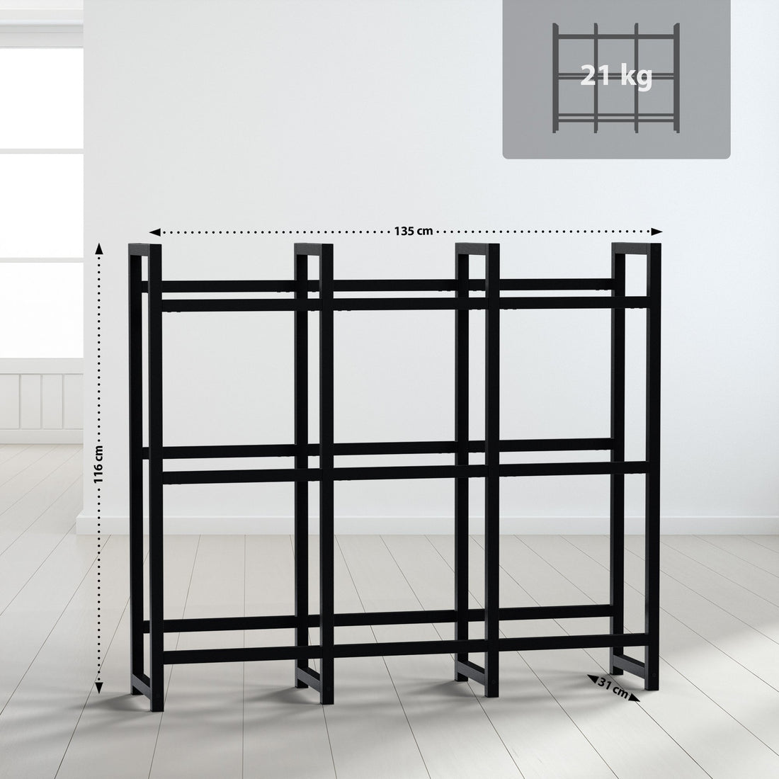 Krattenrek Stack - Metalen drankkrat rek | Kleur: zwart | Afmetingen: 135x31x116 cm