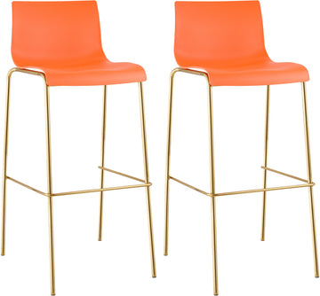 2 barkrukken Hover - Kunststof, goudlook frame | Kleur: Oranje | Afmetingen: 43x48x100 cm
